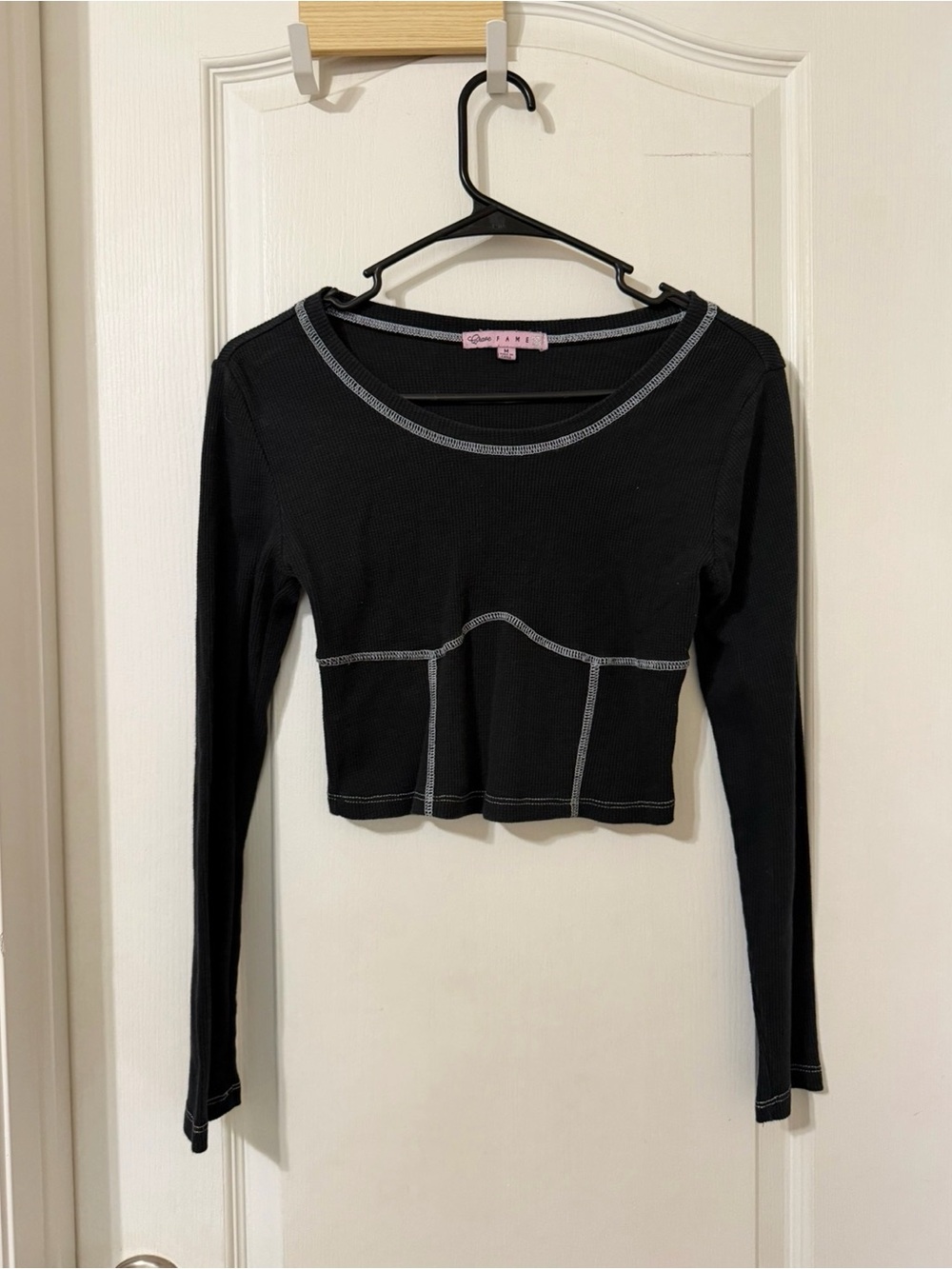 Crave Fame Black Contrast Stitch Crop Top